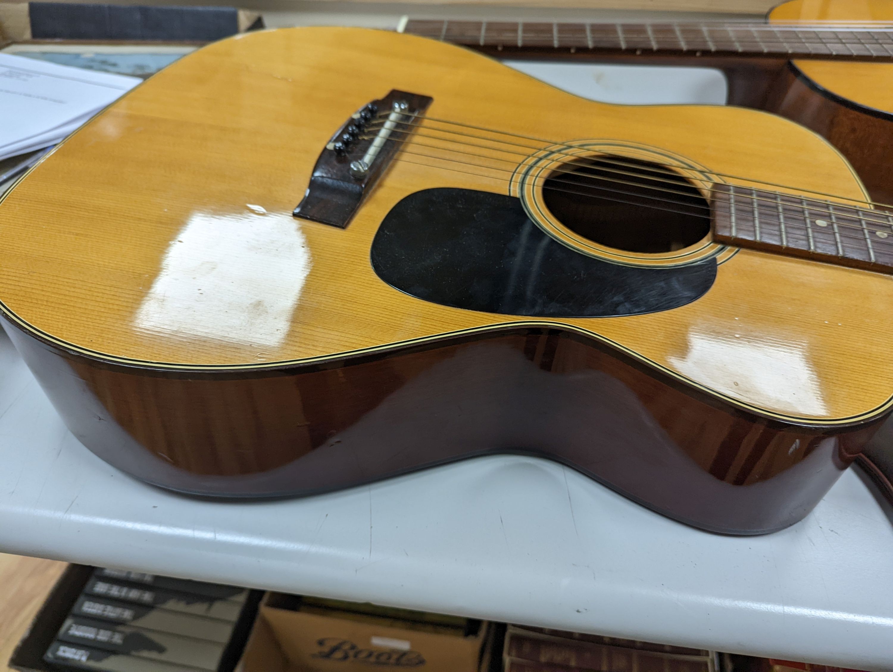 A Kimbala acoustic guitar.